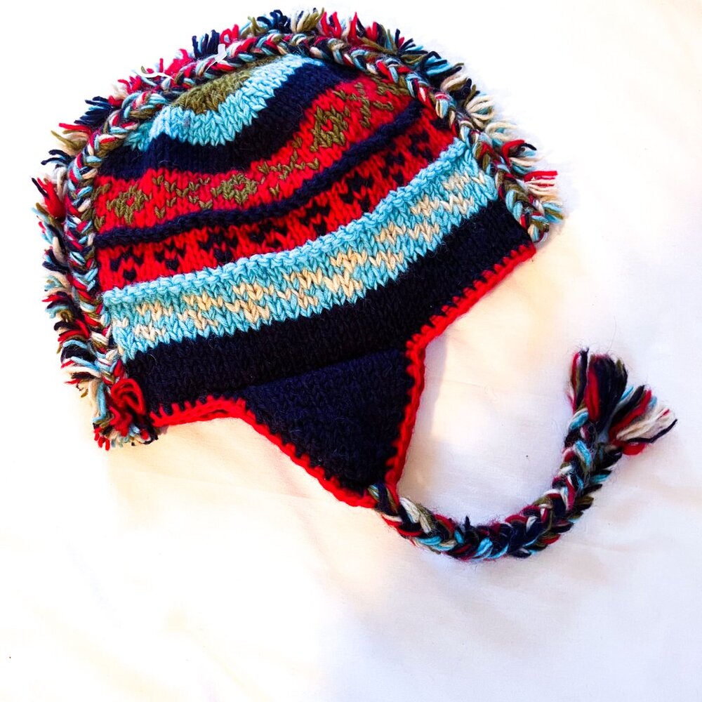 Nepalese Wool Beanie Sherpa Hat Earflaps Toque Toboggan Nepal Stocking Cap